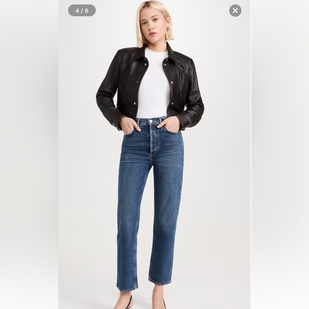 Agolde High-Rise Straight Jeans in Medium Blue Denim